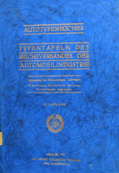 "Autotypenbuch - Typentafeln der Deutschen Kraftfahrzeuge" Automobil-Yearbook 1933 (8322)